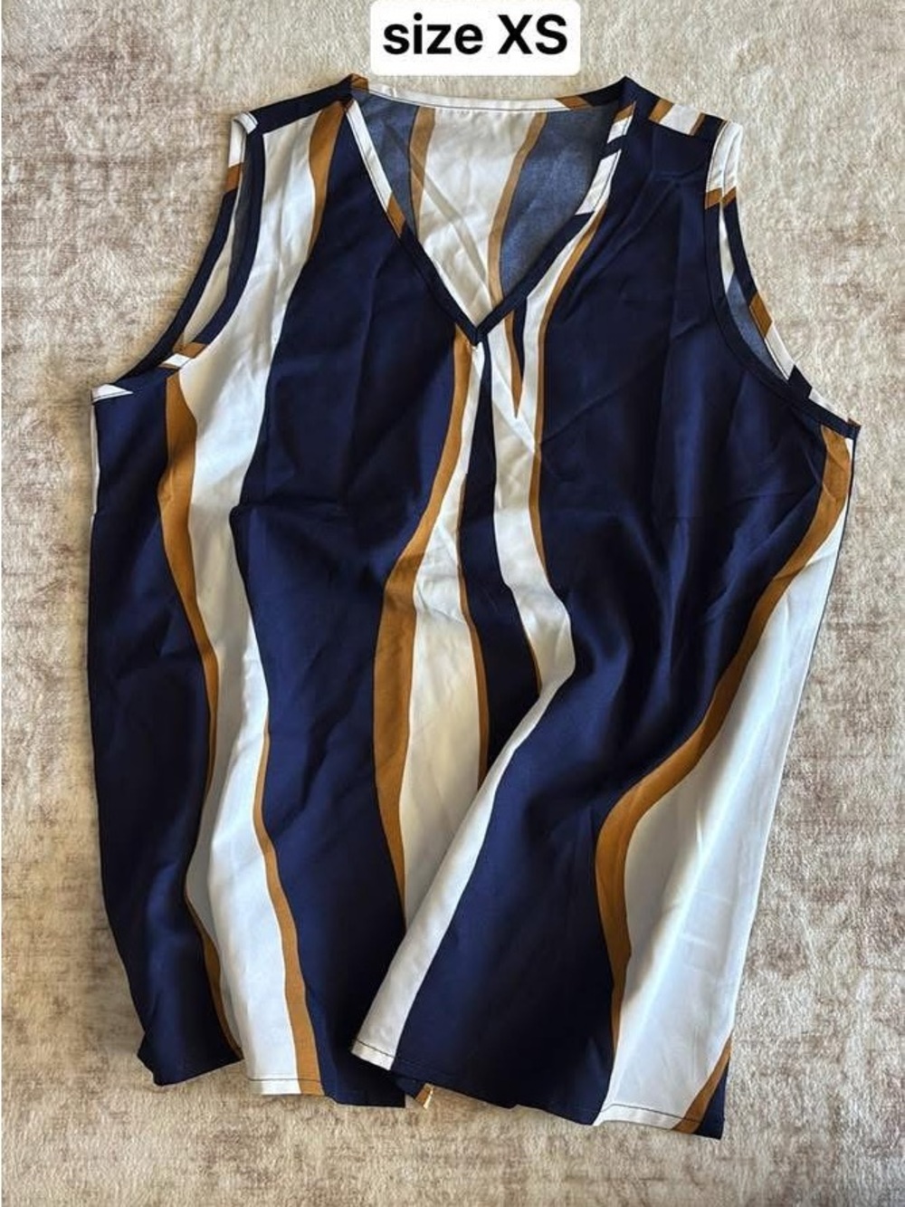 Navy, White & Mustard Wavy Stripe V-Neck Tank